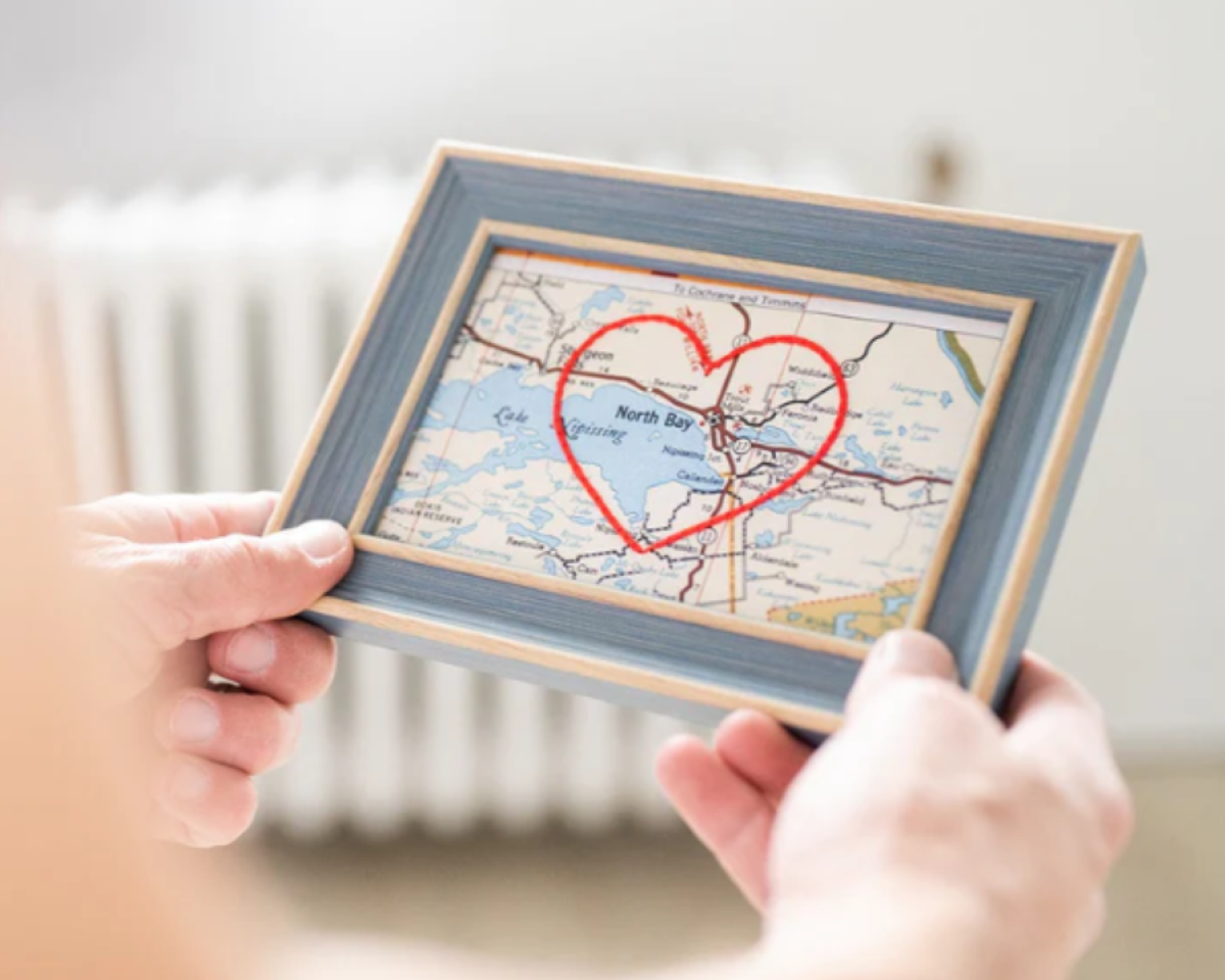 Valentine's Day gift idea, Hand Embroidered Heart Map from Sadie and June.