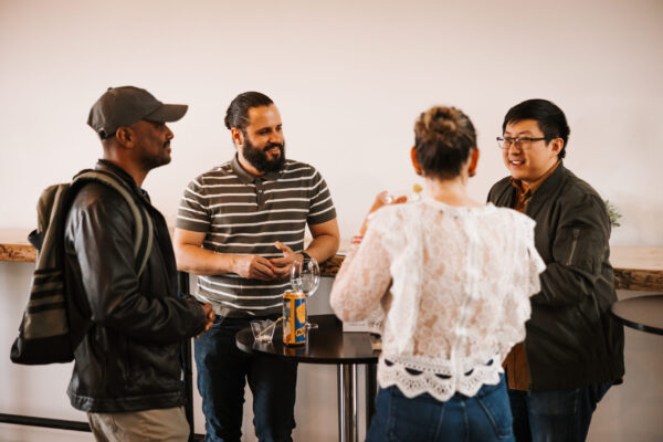 People talking at a table