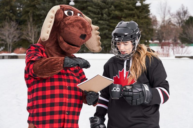 Moose and hockey player go over the plan